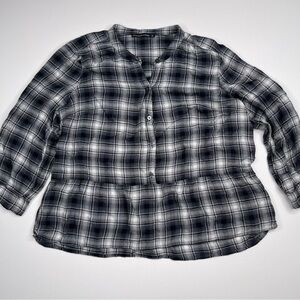 American Eagle Flannel Shirt Plaid Grey Black Gorp Grunge Granola Western Fall